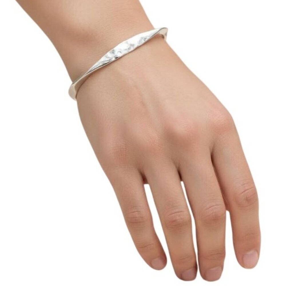 Sterling Silver Hammered Cuff Bracelet Thin Designer Style J338